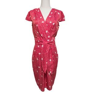 Hi‎ There Karen Walker Red White Ditsy Floral Flutter Cap Sleeve Sheath Dress 4